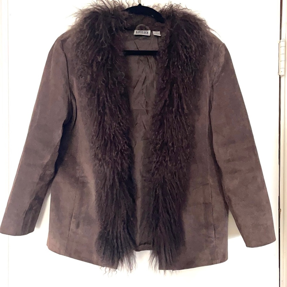 Vintage Chico’s design suede and Mongolian fur trim jacket women’s size small